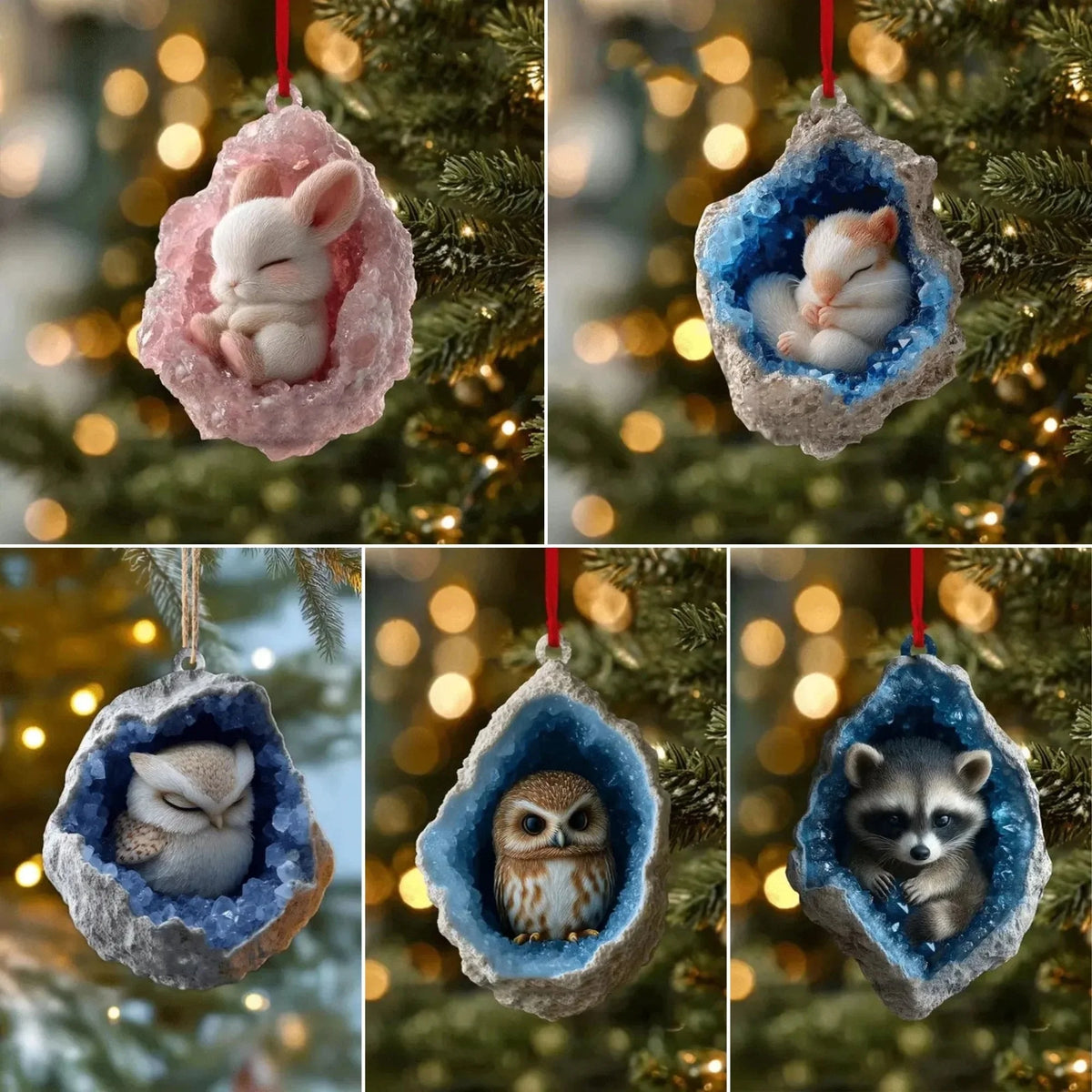🎄3D Woodland Creature Geode Christmas Ornaments・10 Design