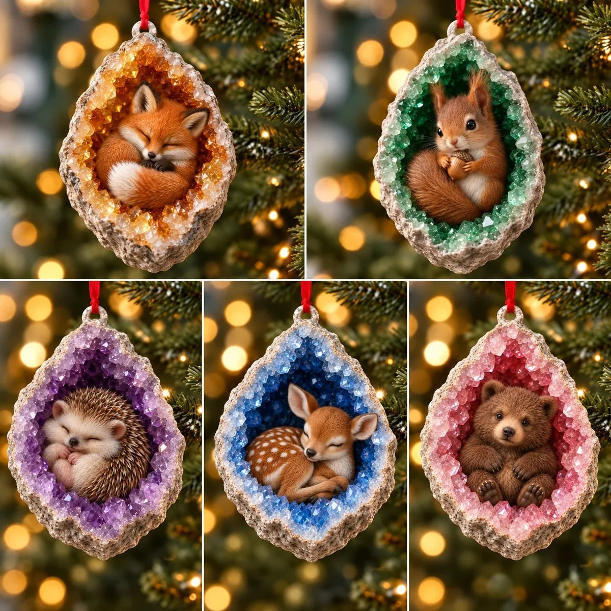 🎄3D Woodland Creature Geode Christmas Ornaments・10 Design