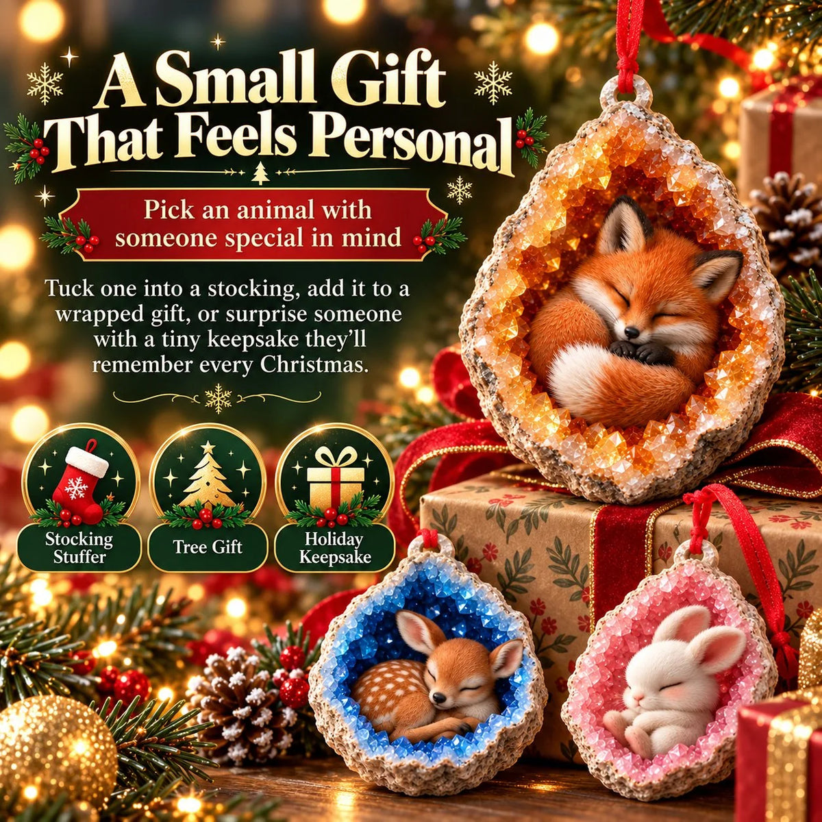 🎄3D Woodland Creature Geode Christmas Ornaments・10 Design