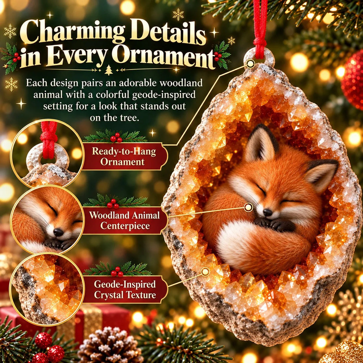 🎄3D Woodland Creature Geode Christmas Ornaments・10 Design