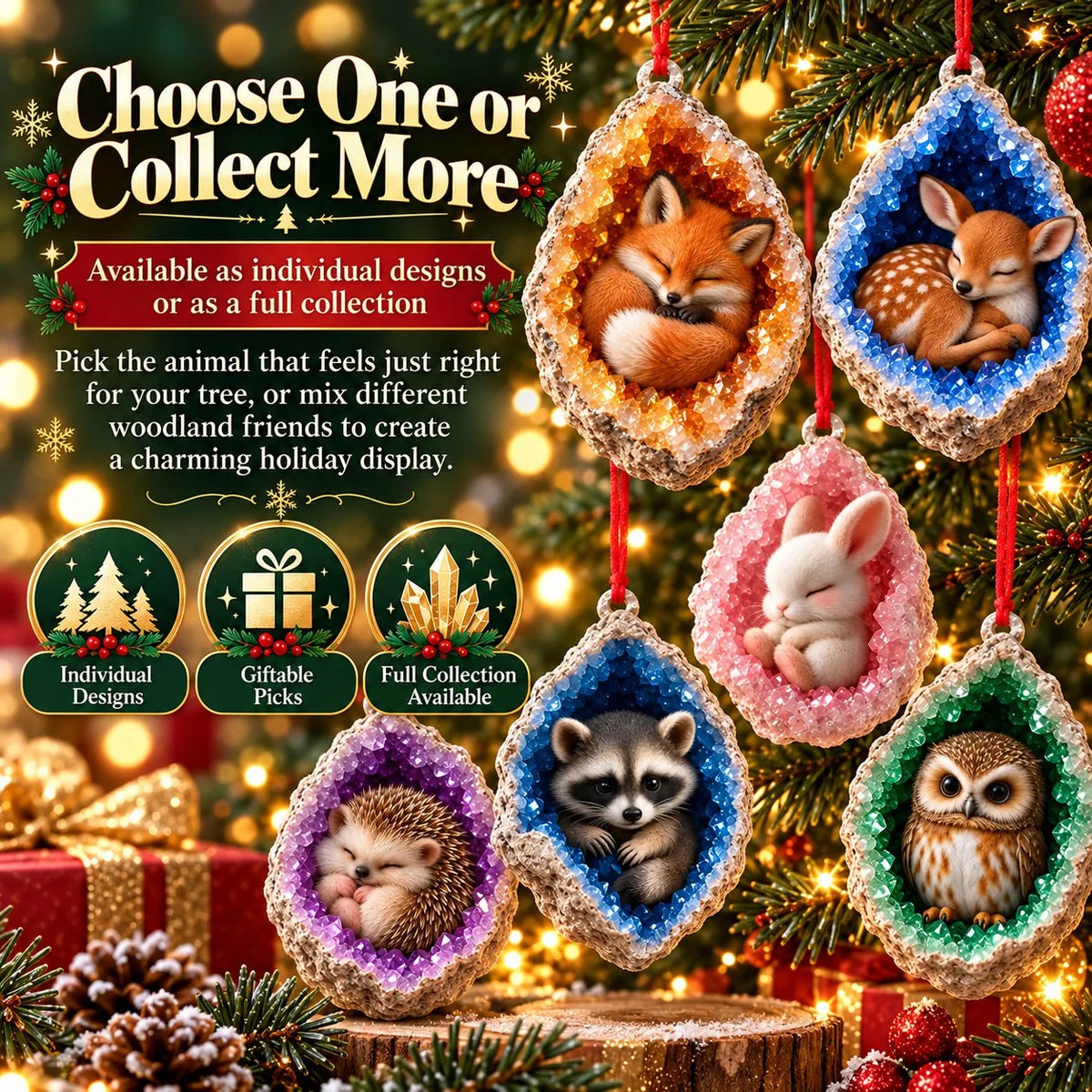 🎄3D Woodland Creature Geode Christmas Ornaments・10 Design