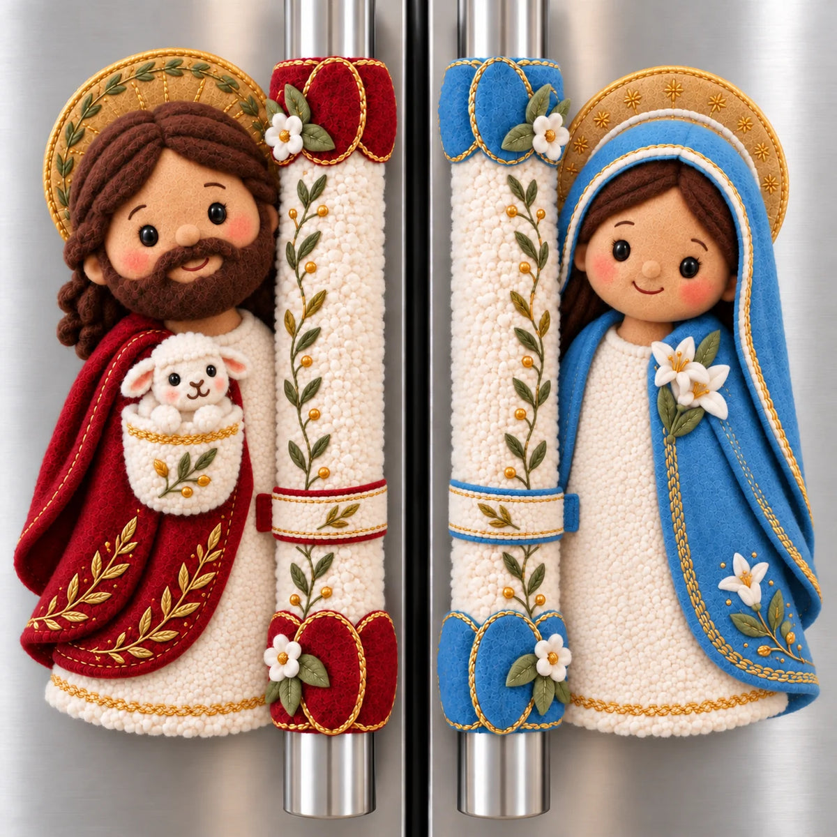 ⏳ Last Day 48% Off – ✝️ Jesus & Mary Plush Handle Huggers | Soft Faith-inspired Covers For Refrigerator Handles & Home Décor ❤️