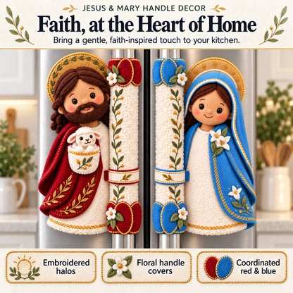 ⏳ Last Day 48% Off – ✝️ Jesus & Mary Plush Handle Huggers | Soft Faith-inspired Covers For Refrigerator Handles & Home Décor ❤️