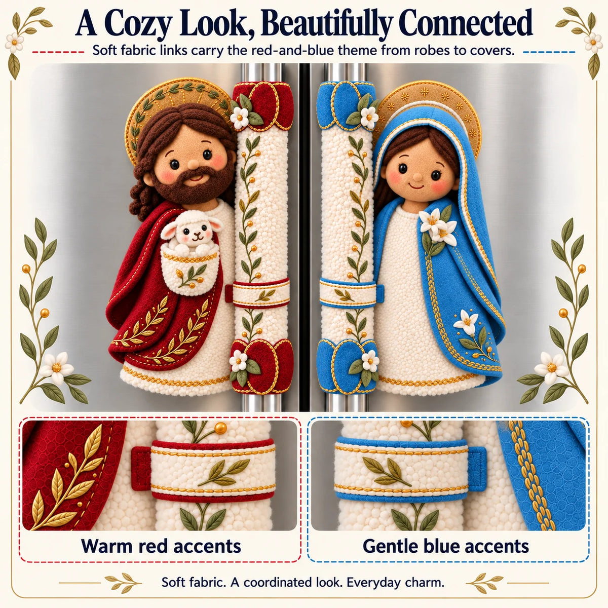 ⏳ Last Day 48% Off – ✝️ Jesus & Mary Plush Handle Huggers | Soft Faith-inspired Covers For Refrigerator Handles & Home Décor ❤️