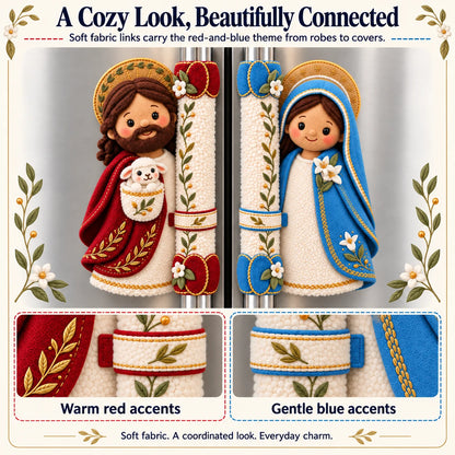 ⏳ Last Day 48% Off – ✝️ Jesus & Mary Plush Handle Huggers | Soft Faith-inspired Covers For Refrigerator Handles & Home Décor ❤️