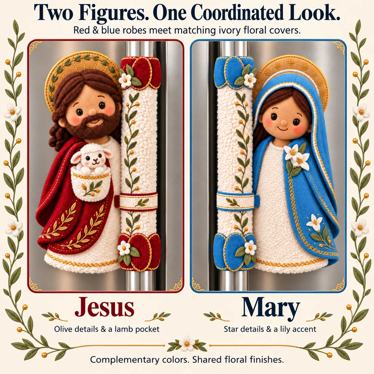 ⏳ Last Day 48% Off – ✝️ Jesus & Mary Plush Handle Huggers | Soft Faith-inspired Covers For Refrigerator Handles & Home Décor ❤️