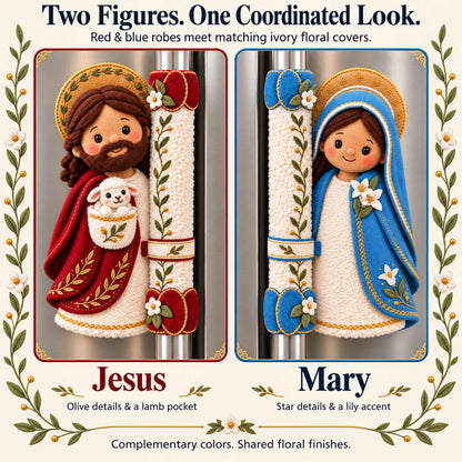⏳ Last Day 48% Off – ✝️ Jesus & Mary Plush Handle Huggers | Soft Faith-inspired Covers For Refrigerator Handles & Home Décor ❤️