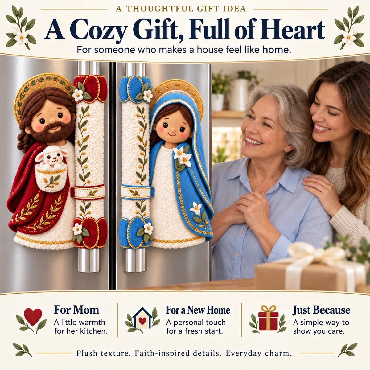 ⏳ Last Day 48% Off – ✝️ Jesus & Mary Plush Handle Huggers | Soft Faith-inspired Covers For Refrigerator Handles & Home Décor ❤️