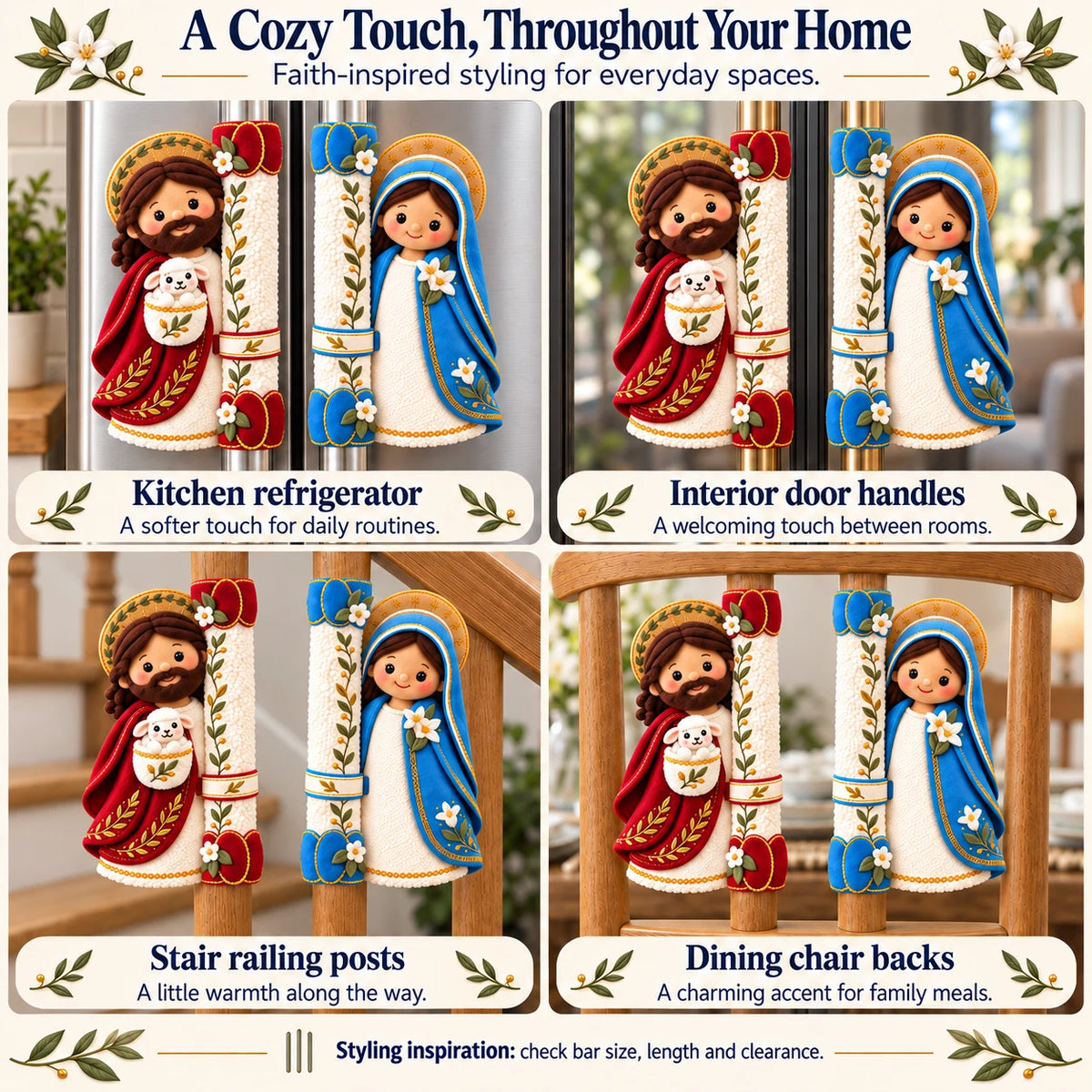 ⏳ Last Day 48% Off – ✝️ Jesus & Mary Plush Handle Huggers | Soft Faith-inspired Covers For Refrigerator Handles & Home Décor ❤️
