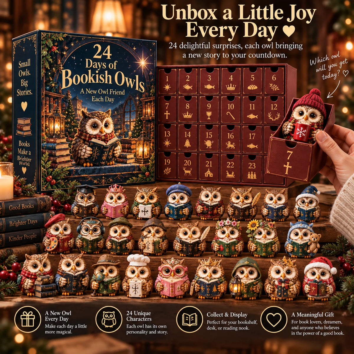 🦉 24 Days Of Owl Stories — Bookish Owls & Christmas Owl Village Collection