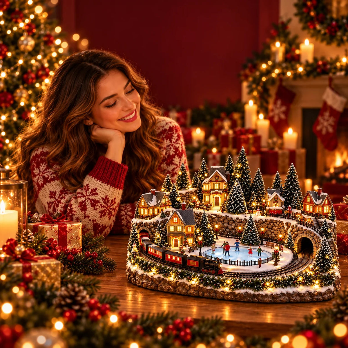 🔥 Last Day 49% Off 🔥 Animated Holiday Train & Ice Rink Scene ✨