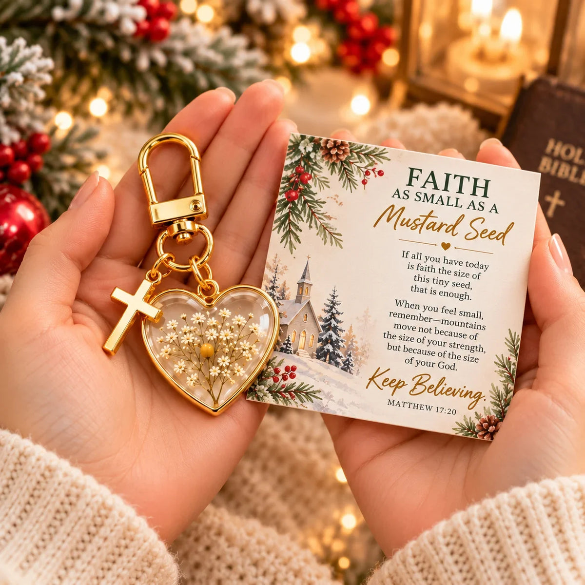 ⏳ Last Day 48% OFF –✝️ Mustard Seed Faith Keychain — Keep Believing