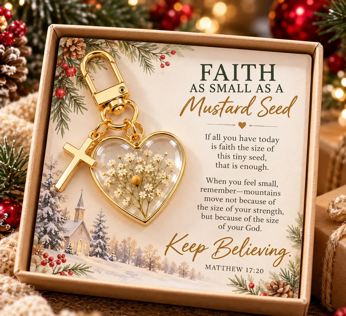 ⏳ Last Day 48% OFF –✝️ Mustard Seed Faith Keychain — Keep Believing