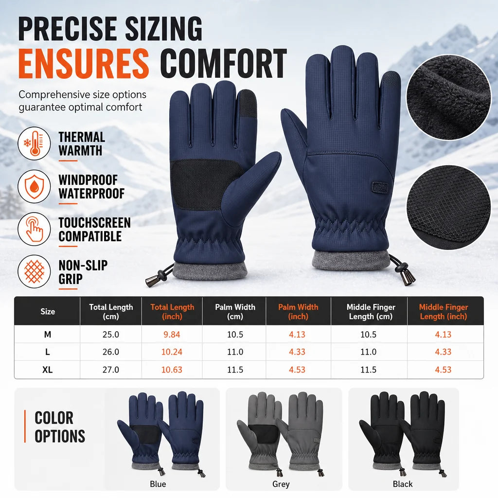 Winter Thermal Gloves for Men and Women Windproof Cold Resistant Touchscreen Non Slip Gloves for Cycling