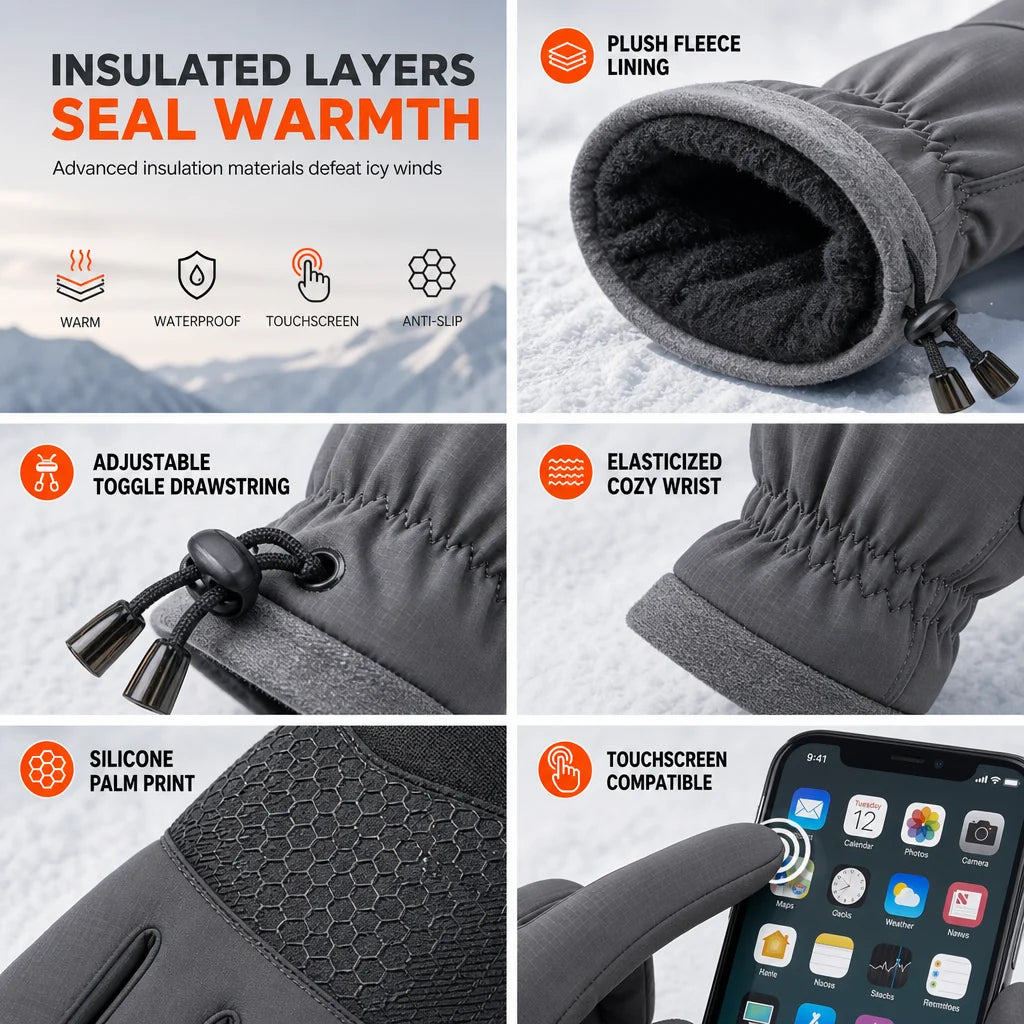 Winter Thermal Gloves for Men and Women Windproof Cold Resistant Touchscreen Non Slip Gloves for Cycling