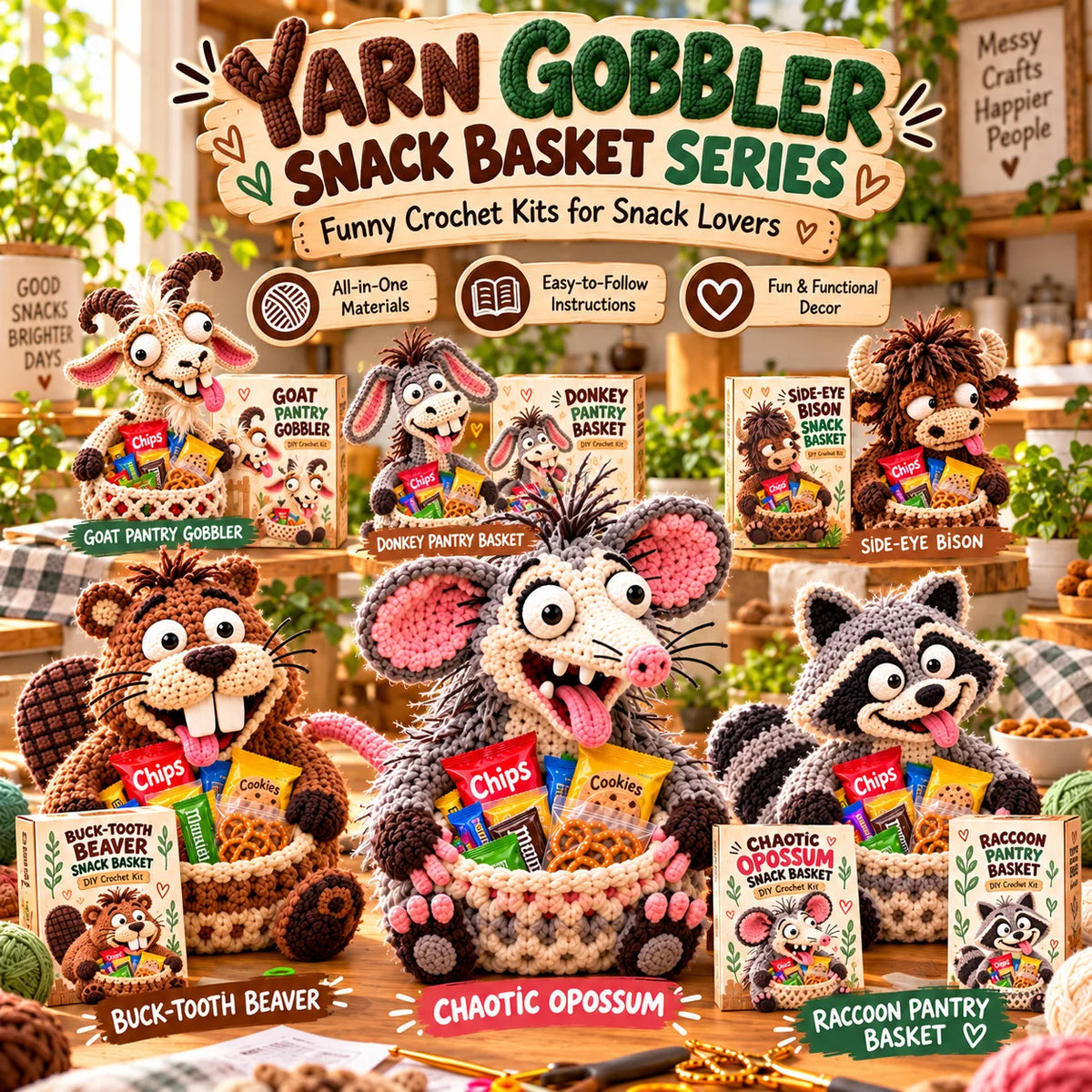 ⭐😂 Snack Attack Squad™ – Diy Crochet Funny Animal Snack Basket Collection