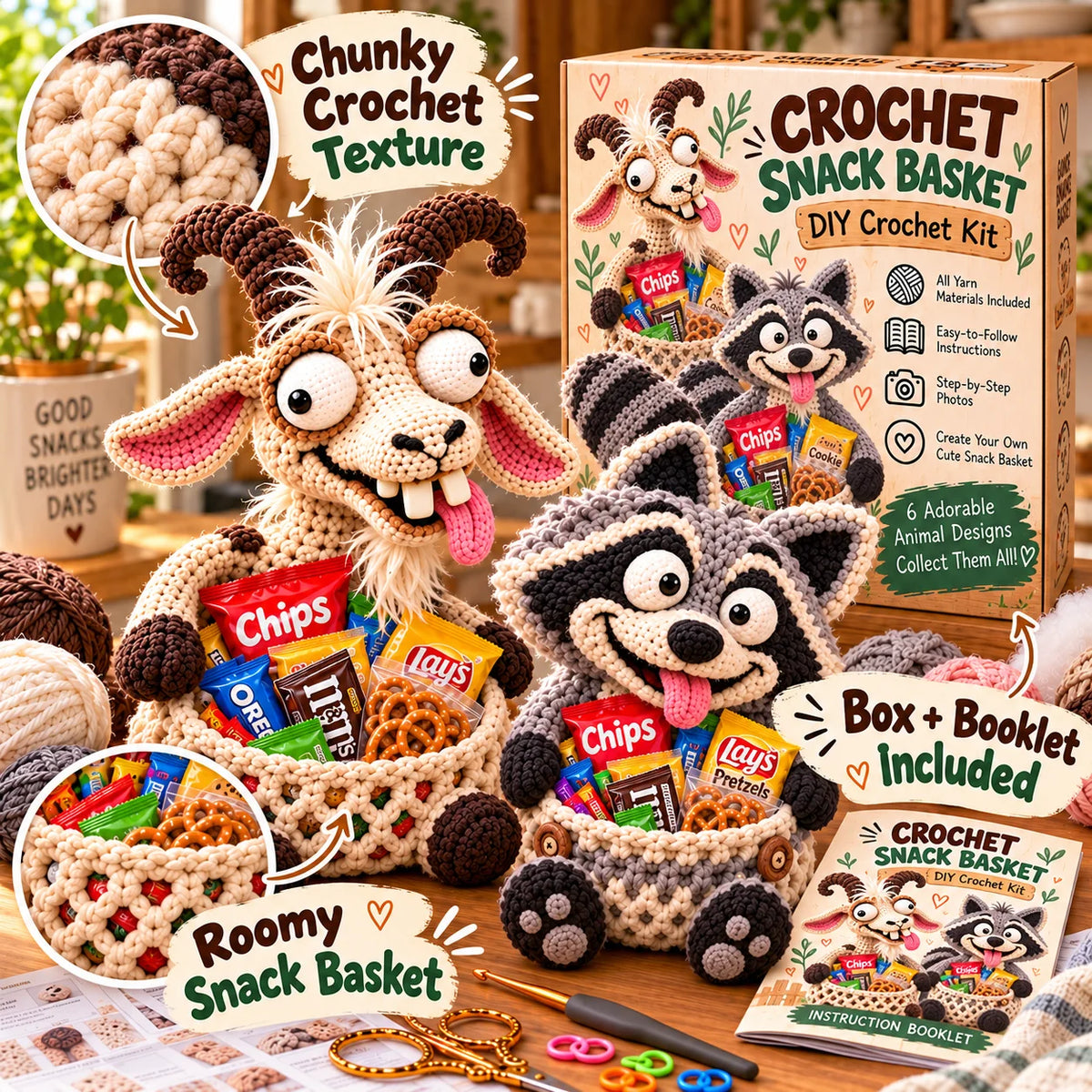 ⭐😂 Snack Attack Squad™ – Diy Crochet Funny Animal Snack Basket Collection