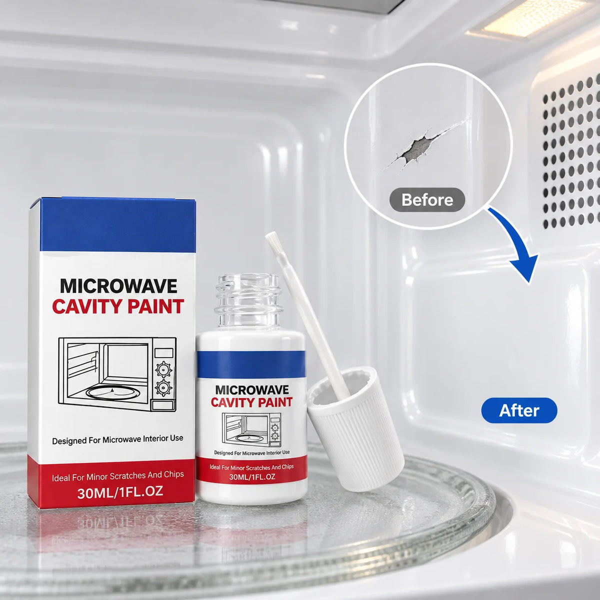 Microwave Cavity Paint – High-Gloss White Microwave Interior Repair Paint With Built-In Brush