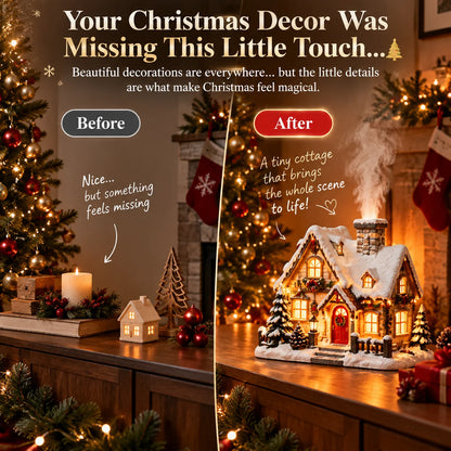 🎄 Christmas Cottage Humidifier with Fireplace Mist Effect & Warm Light – Magical Winter Atmosphere for Your Home