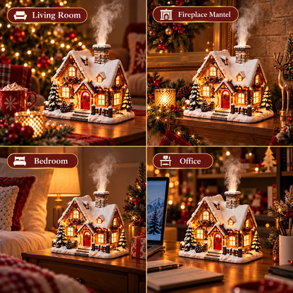 🎄 Christmas Cottage Humidifier with Fireplace Mist Effect & Warm Light – Magical Winter Atmosphere for Your Home