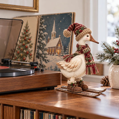 Vintage Christmas Skiing Goose Figurine
