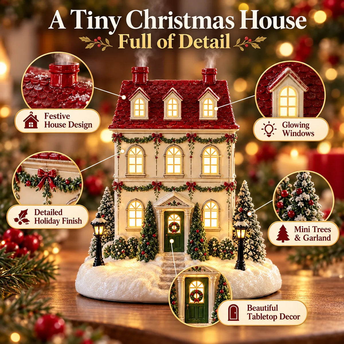 🎄 Christmas House Aroma Diffuser – Warm Light & Gentle Mist Holiday Decor
