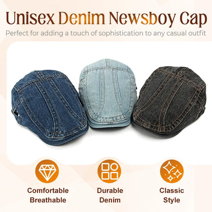 🎉 This Week's Special Sales - 47% Off ✨🧢 Unisex Denim Newsboy Cap | Vintage Classic Style, Adjustable Comfort Fit For Everyday Wear
