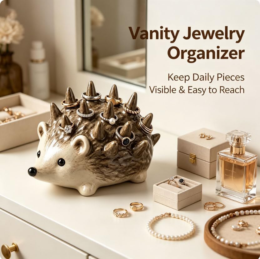 ✨ Cute Resin Hedgehog Ring & Trinket Holder