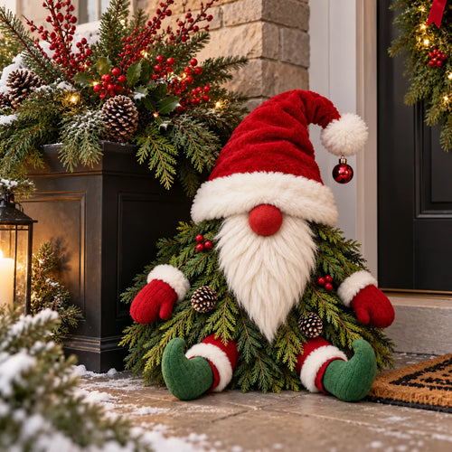 Sitting Christmas Evergreen Gnome Decor