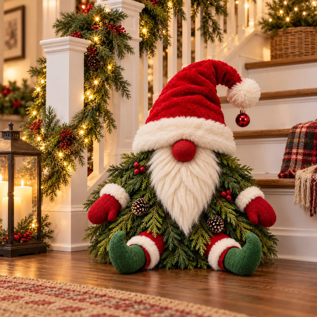 Sitting Christmas Evergreen Gnome Decor