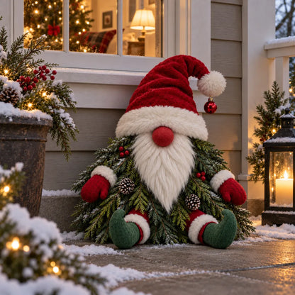 Sitting Christmas Evergreen Gnome Decor