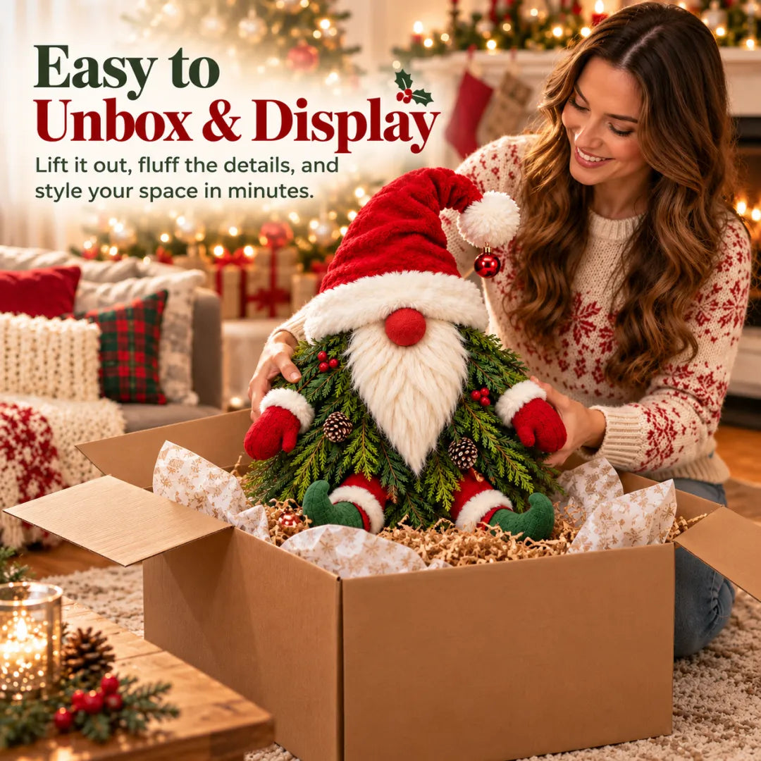 Sitting Christmas Evergreen Gnome Decor