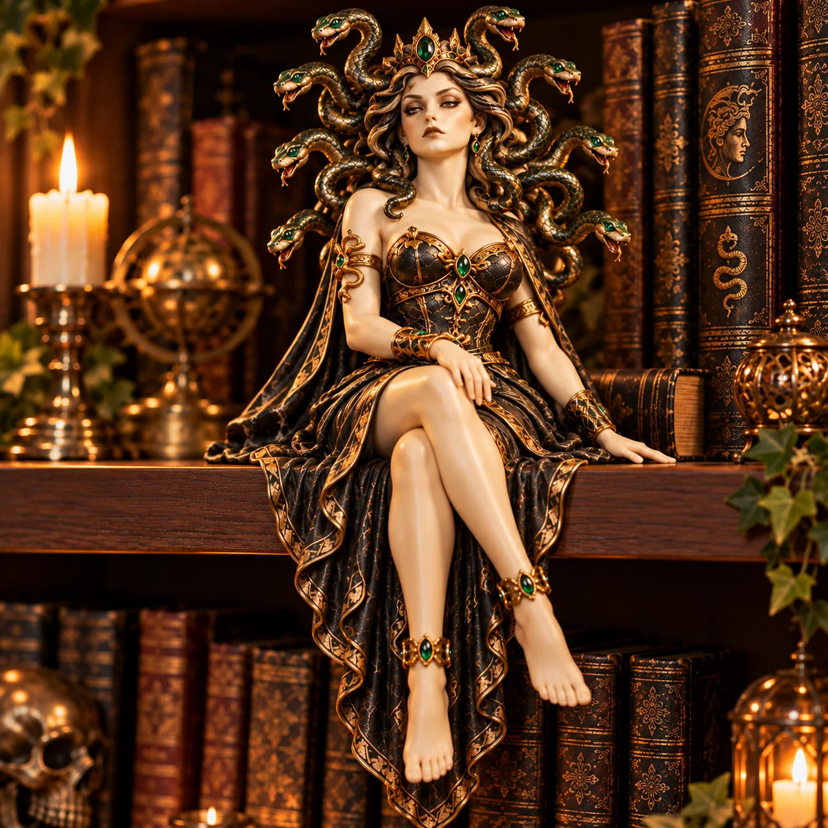 🐍 Medusa Shelf Sitter Collection – 3 Mythology-inspired Figurines For Book Lovers & Gothic Decor🎁🎁🎁
