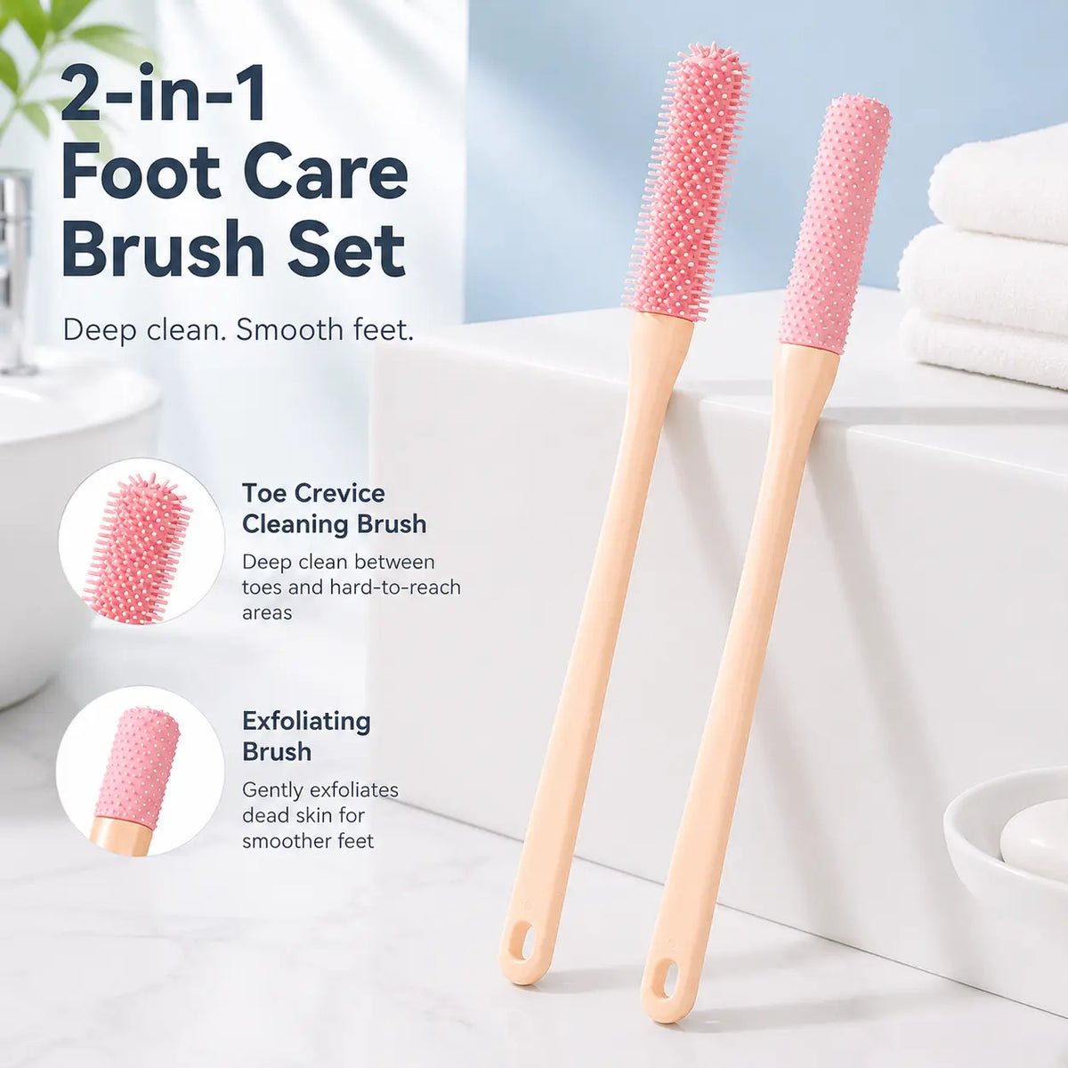 Long-handle Silicone Soft Pedicure Tool, Shower Foot Cleaning Brush For Toe Gap Skin Cleansing🦶🚿