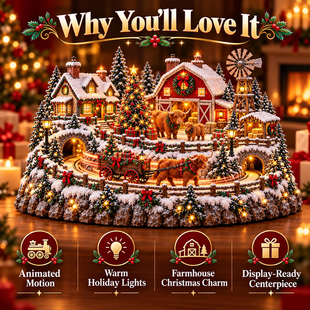 🐮 Highland Cow Christmas Farm Village – Animated Holiday Scene