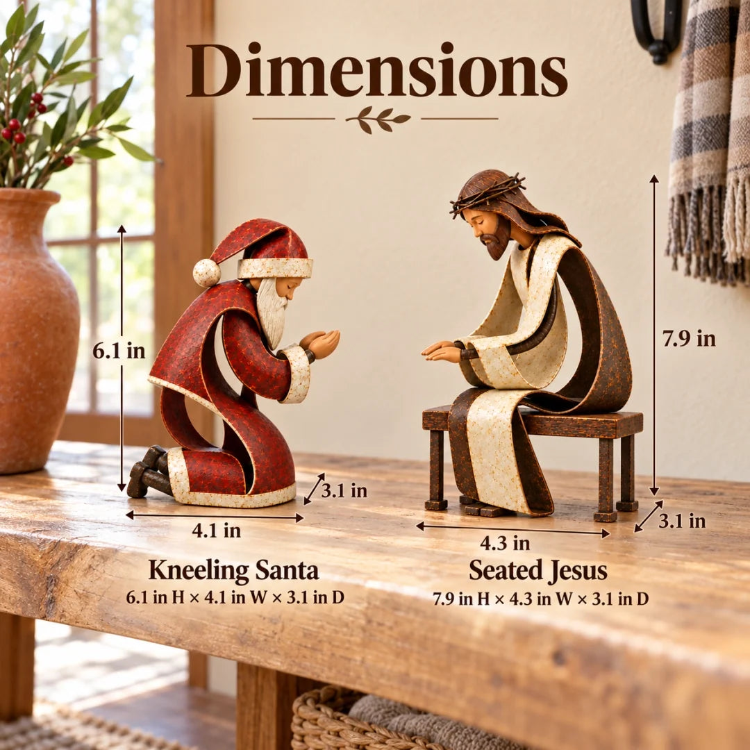 Santa Kneeling Before Jesus Christmas Figurines