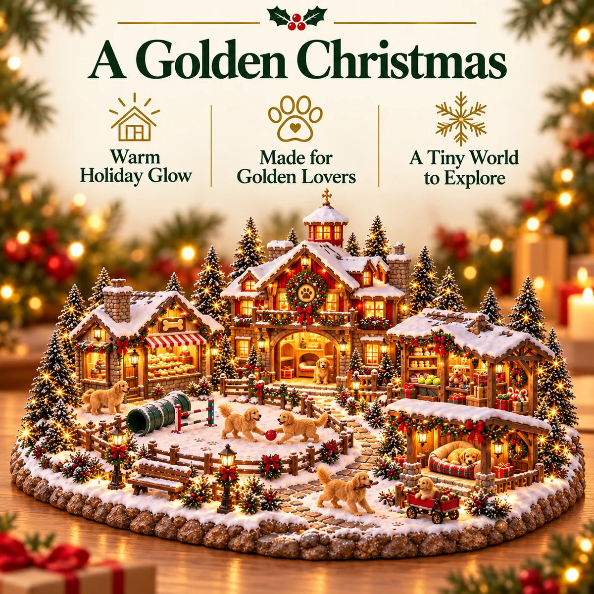 Christmas Golden Retriever Village – Lighted Dog Lover’s Holiday Scene