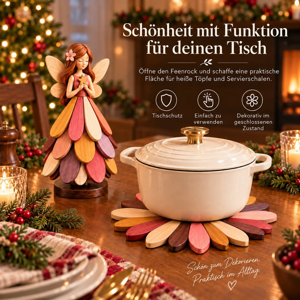 🧚 Fairy Blossom Coaster - Foldable fairy decoration & heat-resistant table protector