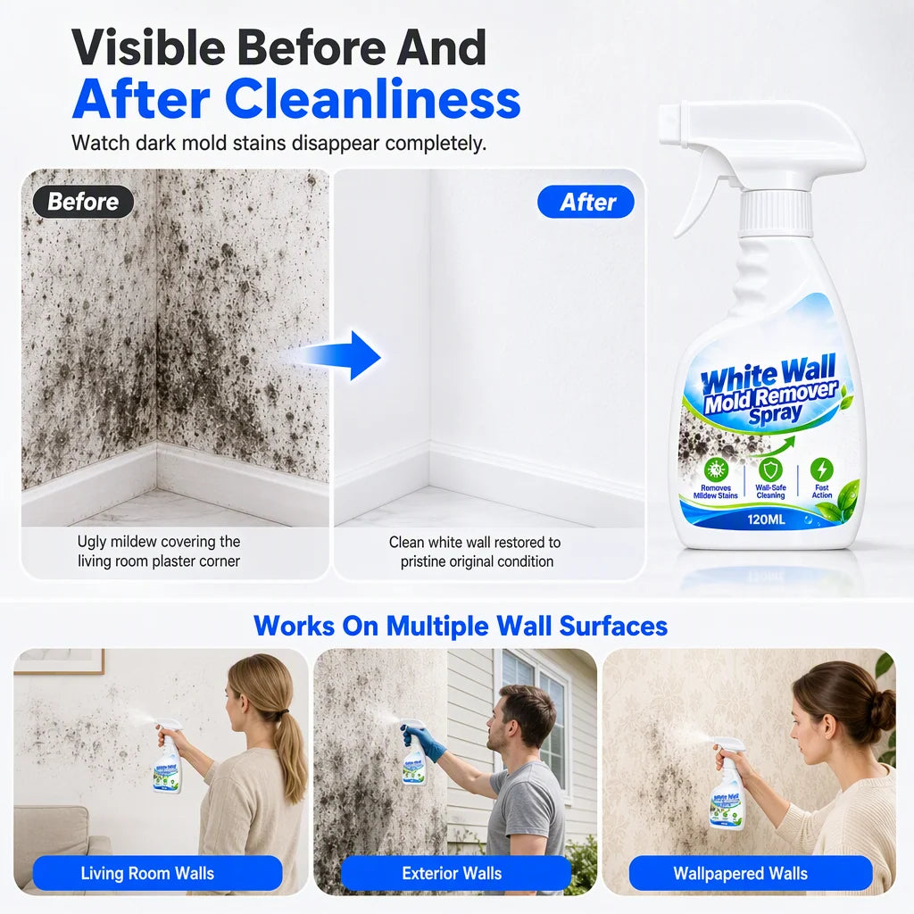 🧴50% OFF NOW! Fast-Acting Wall Mold Remover Spray, Deep Penetrating Mildew Cleaner, Quick Restoration Mold Removal Spray for Home Walls & Bathroom