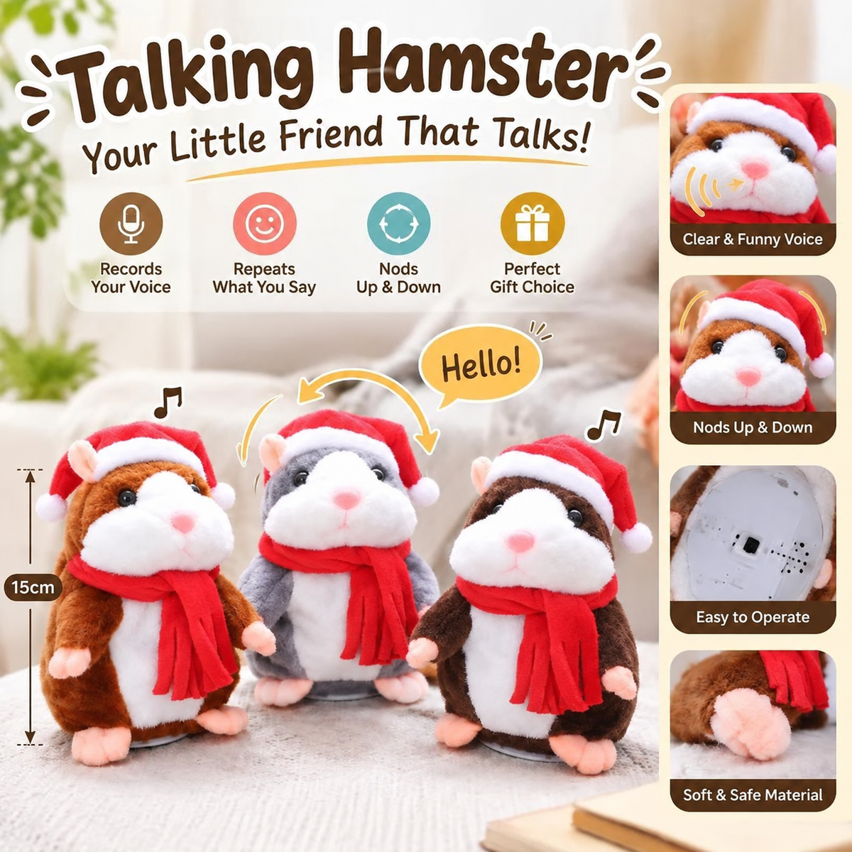 🐹 Last Day Special Price £13.99！✨Talking Hamster Plush – repeats whatever you say, auto head-shaking, hilarious fun for kids & adults.🎁