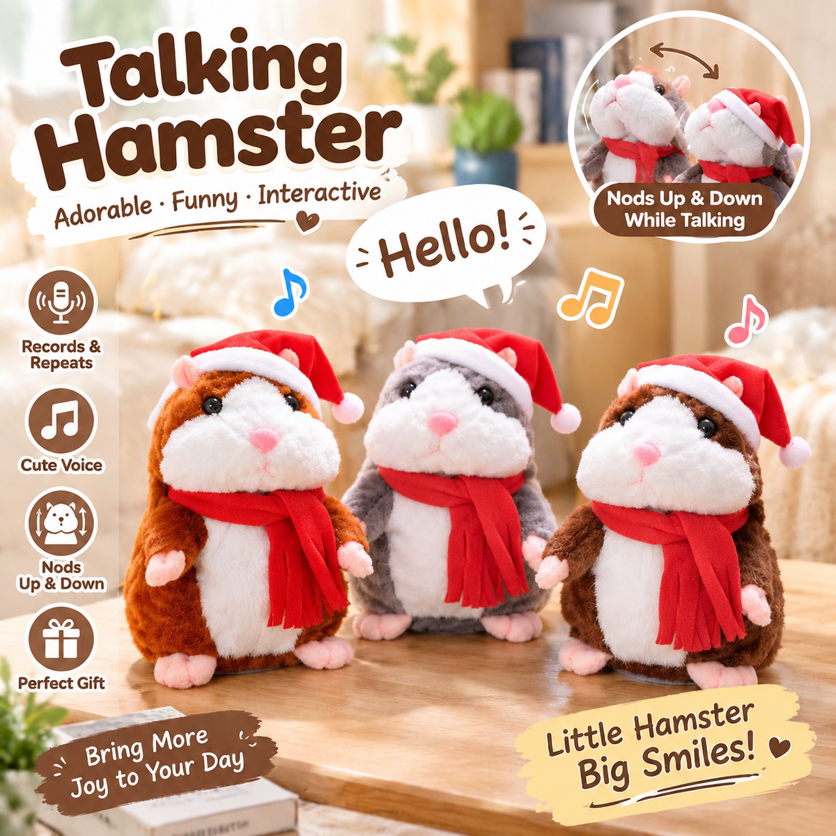 🐹 Last Day Special Price £13.99！✨Talking Hamster Plush – repeats whatever you say, auto head-shaking, hilarious fun for kids & adults.🎁