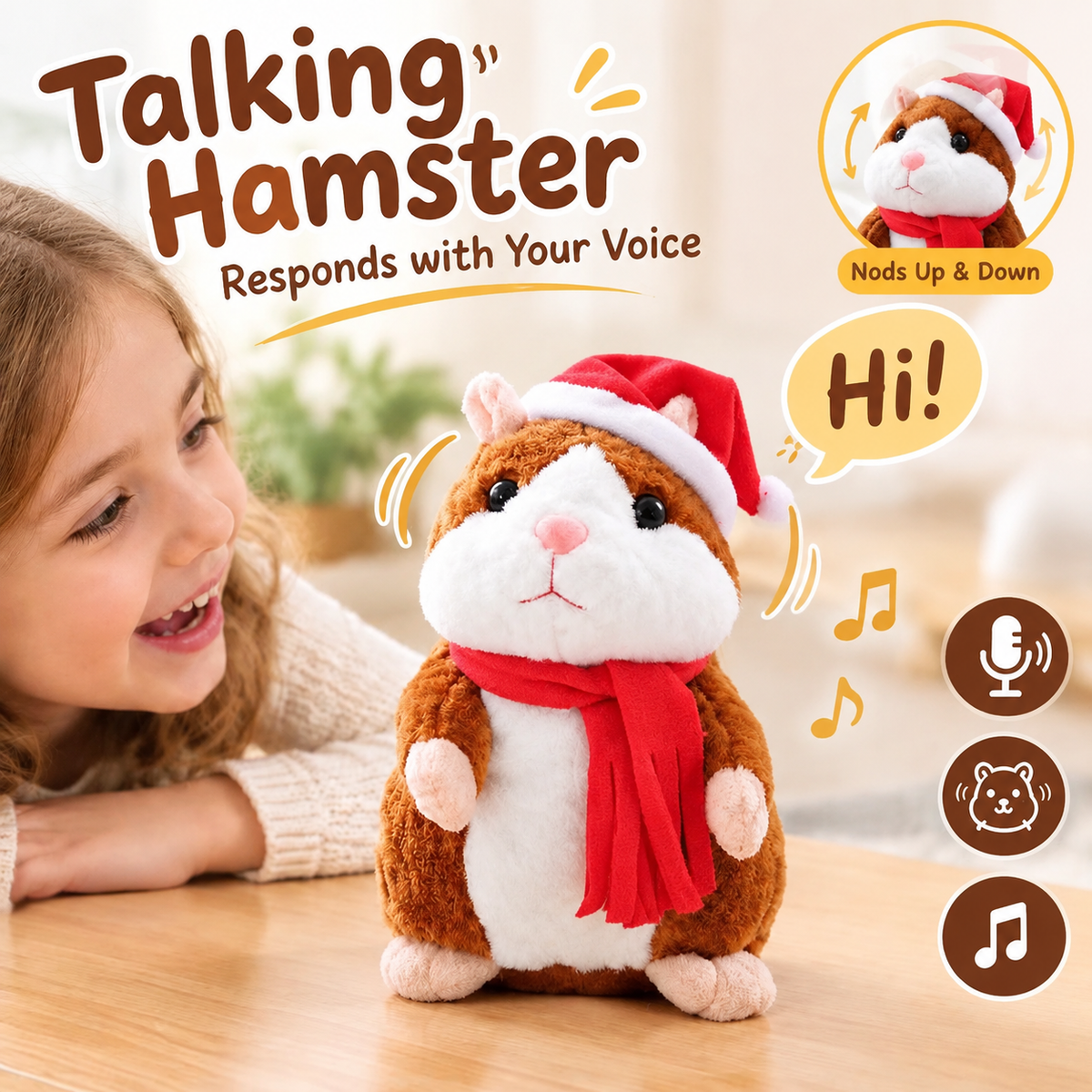 🐹 Last Day Special Price £13.99！✨Talking Hamster Plush – repeats whatever you say, auto head-shaking, hilarious fun for kids & adults.🎁