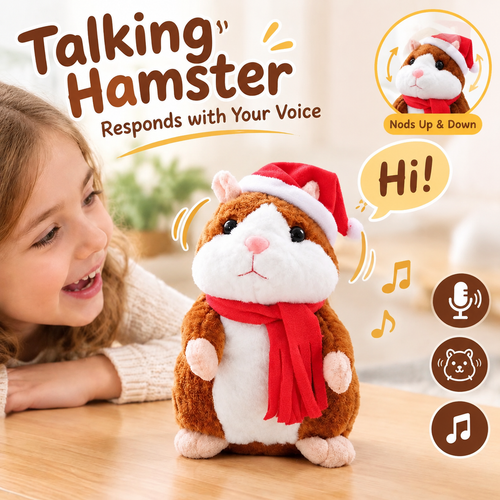 🐹 Last Day Special Price £13.99！✨Talking Hamster Plush – repeats whatever you say, auto head-shaking, hilarious fun for kids & adults.🎁