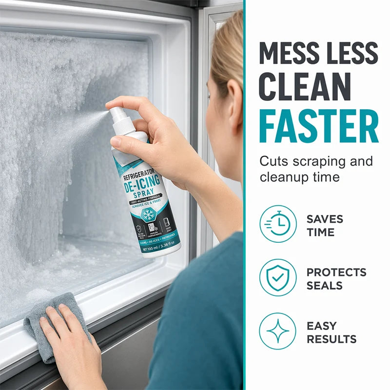 Fast-Acting Refrigerator Defrost Spray | No-Scratch Ice Remover with Free Scraper for Freezers & Deep Fridges