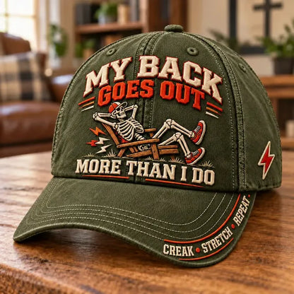 😂 My Back Goes Out More Than I Do Funny Aging Baseball Cap
