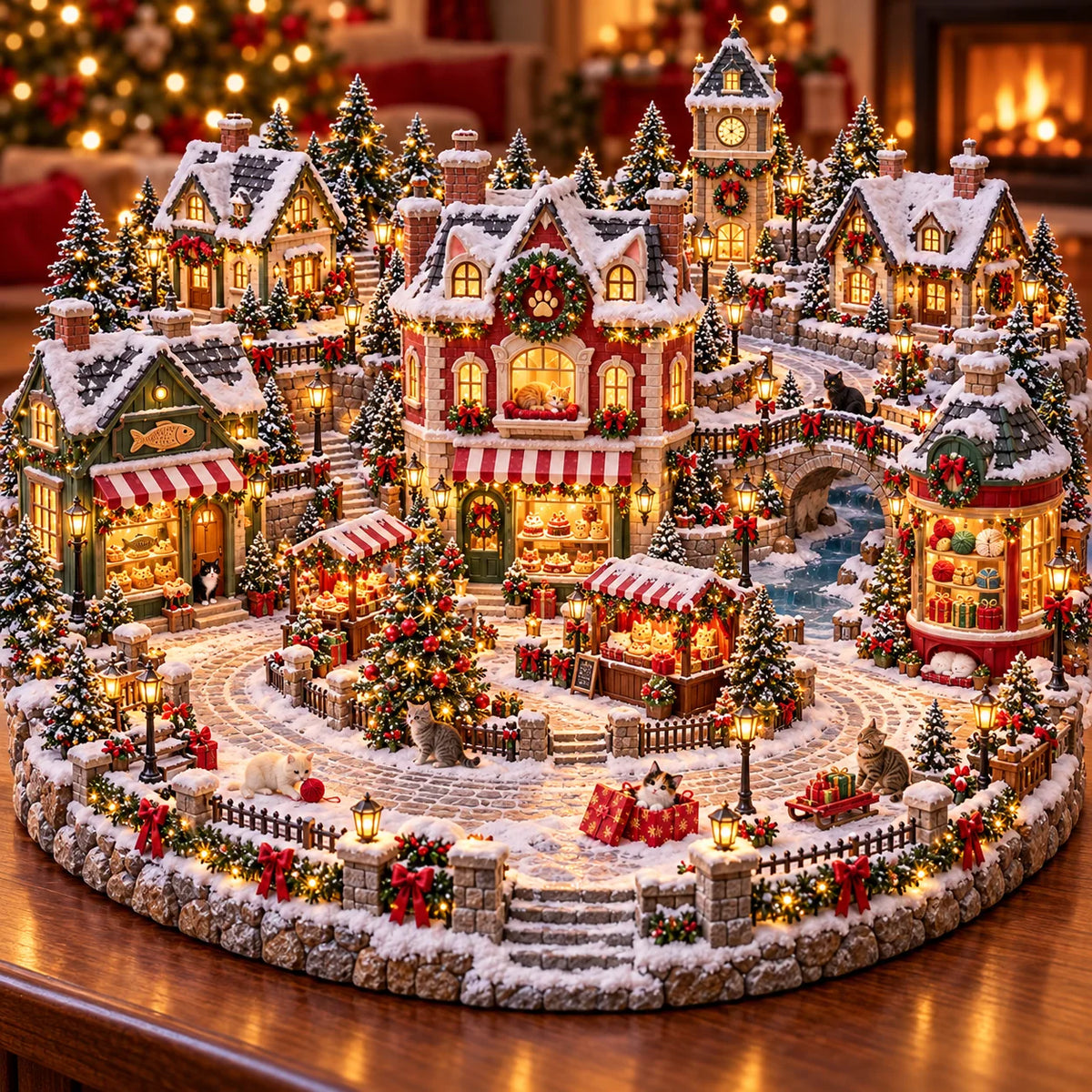 Christmas Cat Village 🐱🎄 – Lighted Cat Lover’s Holiday Scene 🐈✨