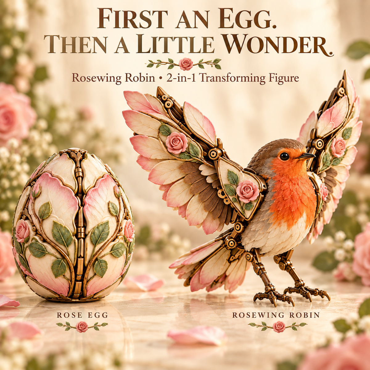 Rosewing Robin rose egg and mechanical bird figure