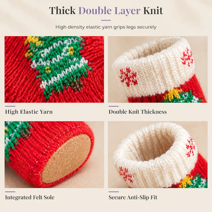 📢📢50%  Off !! ⏰christmas Knitted Chair Leg Covers With Felt Pads Non Slip Thickened Table Feet Socks Floor Protectors 4-piece Set