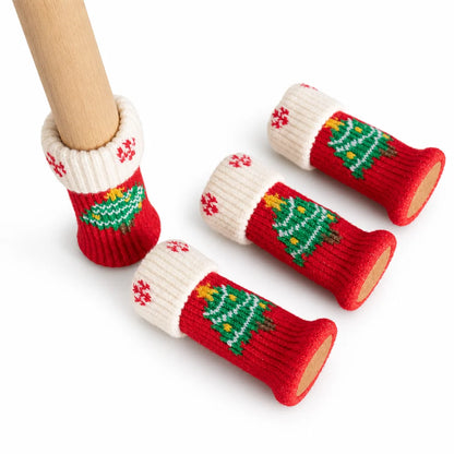 📢📢50%  Off !! ⏰christmas Knitted Chair Leg Covers With Felt Pads Non Slip Thickened Table Feet Socks Floor Protectors 4-piece Set
