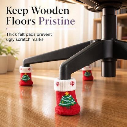 📢📢50%  Off !! ⏰christmas Knitted Chair Leg Covers With Felt Pads Non Slip Thickened Table Feet Socks Floor Protectors 4-piece Set